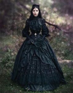 Robes de bal gothiques victoriennes manches longues col haut noir Vintage Steakpunk mascarade robe de soirée à lacets