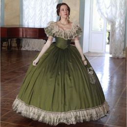 VICTORIAN HUNTER GREEN ROBES DE PROM PRICENCE OFF BUSHED COSPlay Scarlett Civil War Southern Belle à lacets robe