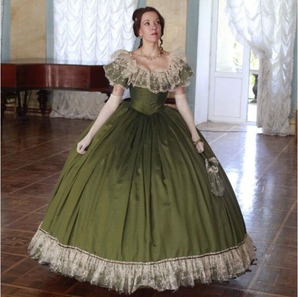 Vestidos de fiesta victorianos Hunter Green princesa sin hombros Cosplay Scarlett Guerra Civil Southern Belle vestido de noche con cordones
