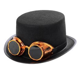 Victorian Steampunk Gothic Top Hat avec lunettes détachables Bowler Jazz Cap Halloween Cosplay Carnival Costume Accessory 240322