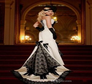 Robes de mariée blanches et noires victoriennes 2019 Nouvelles robes de mariée en dentelle en dentelle en satin de satin en dentelle en satin