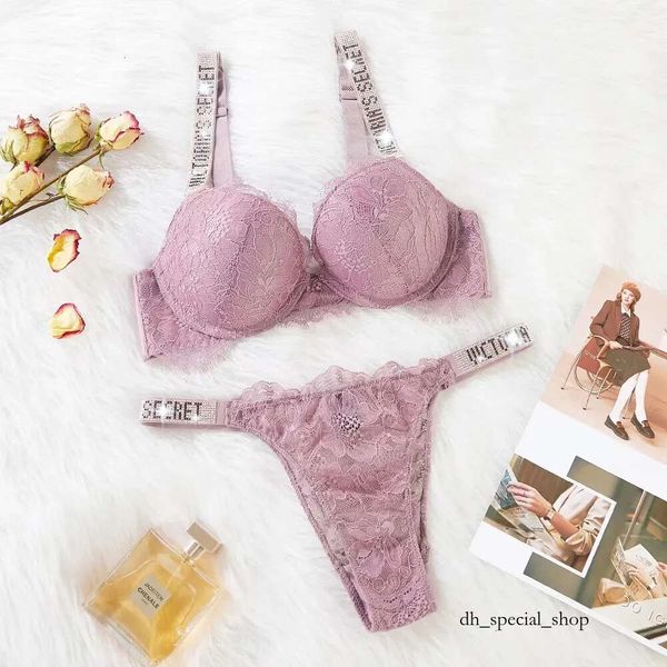 Victorias Secret Bra Bragas para mujer VICTORIAS SECRET Conjunto de sujetador push-up de encaje para mujer sexy Bralette blanco Piezas de letras Traje íntimo Damas elegantes 224