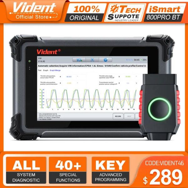 Vident ISmart800Pro BT OBD2 Bluetooth herramientas de diagnóstico de coche 40 función de reinicio programador de teclas bidireccional Sanner protocolo CAN FD