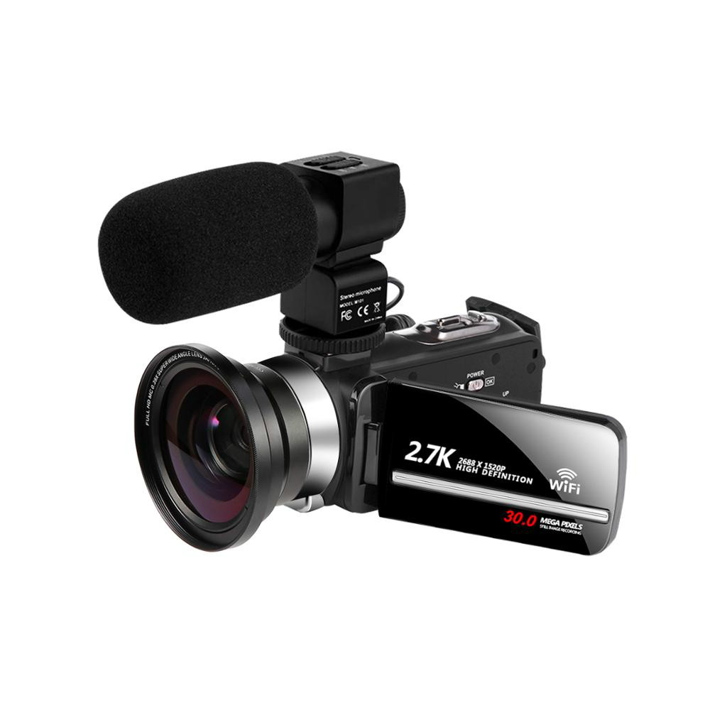 Videokamera WiFi 2,7 k Vloggningsvideokamera för dig med pekskärm 30MP 16X digital zoom Handycam Kamerainspelare Brusreducerande mikrofon