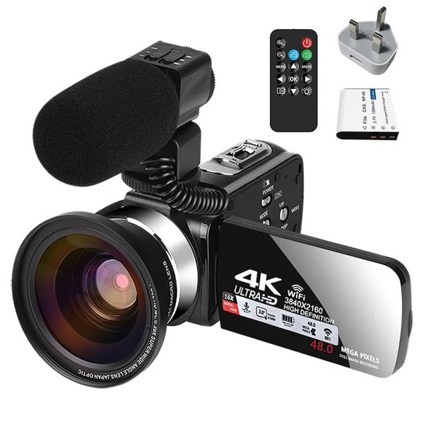 Caméra vidéo avec microphone pour vlogging 4K webcam 30fps 16x Enregistreur de zoom numérique caméras grand angle à grande angle 240407