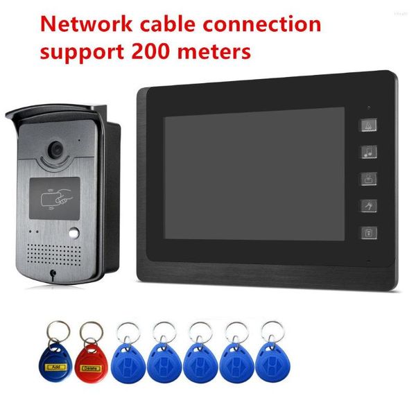 Teléfonos de puerta de video Timbre de intercomunicador de teléfono de 7 pulgadas con tarjeta de identificación RFID Desbloqueo de cámara HD para sistema de control de acceso