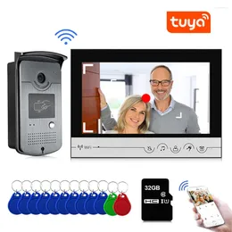 Téléphones vidéo 9 pouces Tuya Moniteur Smart WiFi Sonnette Interphone avec caméra d'accès RFID Système d'interphone téléphonique Support TF Carte