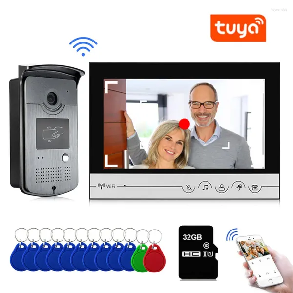 Teléfonos de puerta de video Monitor Tuya de 9 pulgadas WiFi inteligente Timbre de puerta con cámara de acceso RFID Sistema de intercomunicación de teléfono Soporte para tarjeta TF