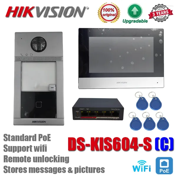 Videoporteros Hikvision DS-KIS604-S (C) Kit de intercomunicación DS-KV8113-WME1 DS-KH6320-WTE1 Estación de conmutación POE estándar Monitor WIFI