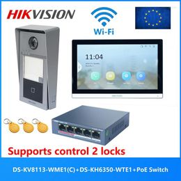 Videodeur telefoons hikvision originele meertalige Poe intercom kit omvatten ds-kv8113-wme1 (c) ds-kh6350-wte1 switch