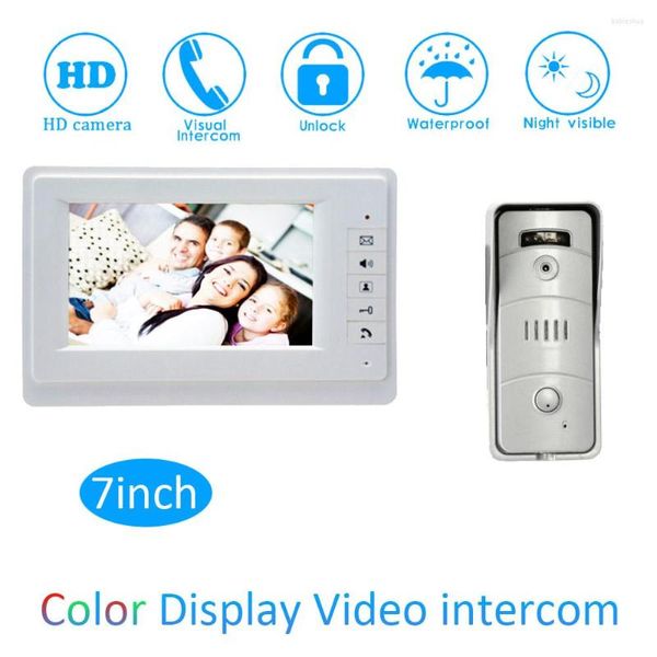 Videoporteros Teléfonos Uso en el hogar Sistema telefónico con cable Soporte Desbloqueo Cámara visible nocturna para visitantes Pantalla LCD de 7 pulgadas 1 al intercomunicador con timbre