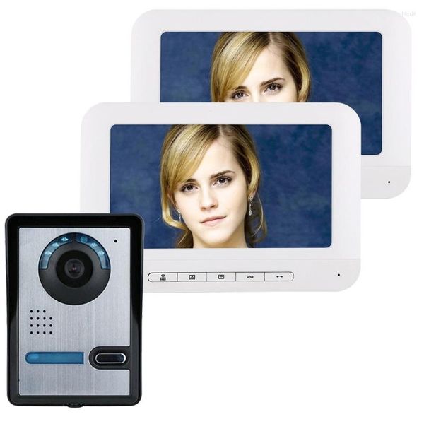 Téléphones de porte vidéo MOUNTAINONE 7 pouces TFT 2 moniteurs Kit d'interphone de sonnette de téléphone 1 caméra 2 moniteurs Vision nocturne avec IR-CUT HD 700TVL