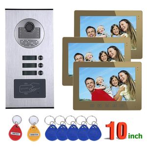 Visiophones systèmes d'interphone filaire 3 appartements système téléphonique 10 pouces RFID IR-CUT HD 1000TVL sonnette caméra vidéo