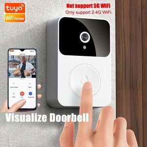 Timbre con vídeo con cámara, cámara de seguridad inteligente para el hogar, compatible con alarma de detección de movimiento de audio bidireccional, batería recargable en el interior del timbre