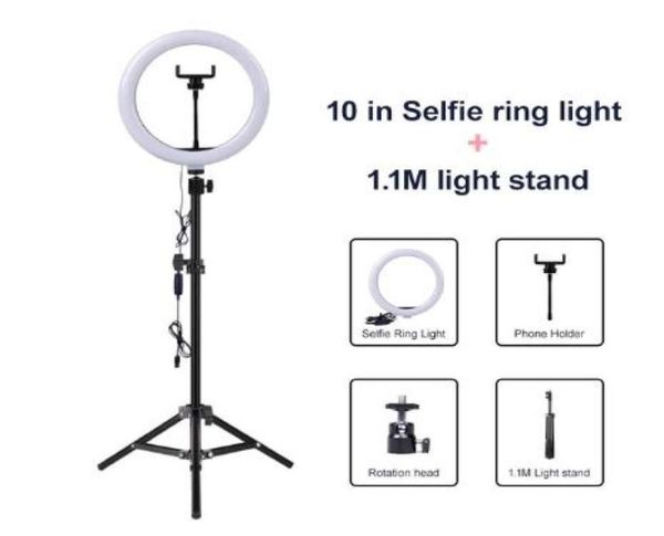 Luz de vídeo regulable LED Selfie anillo de luz USB lámpara de anillo Pography Light con soporte para teléfono trípode de 2M para maquillaje Youtube2744338