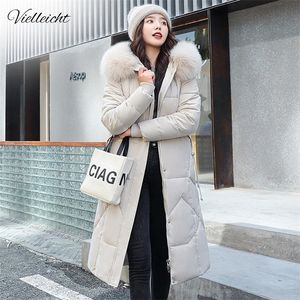 Vielleicht winterjas damesjas casual lange parka bont winterjas met capuchon Winter jas Vrouwen omlaag katoenen gevotte jas jas 201210