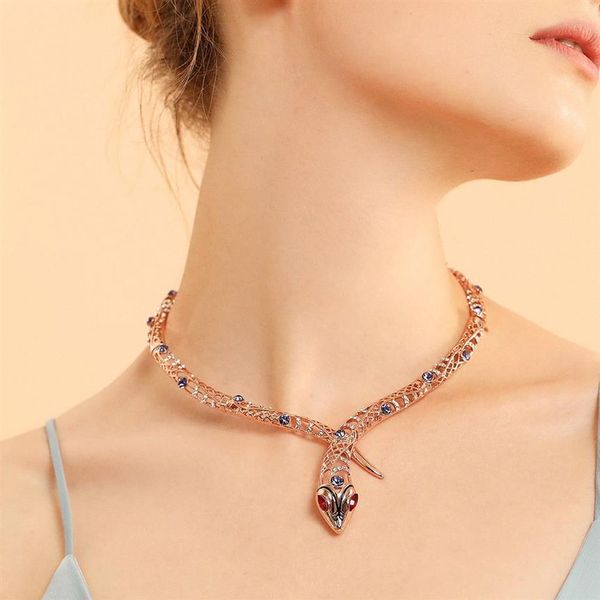 Collar de serpiente de color de oro rosa Vienennois para mujeres Collares Collares de la cadena de cristal de diamantes Joya de fiesta de boda J1907200i
