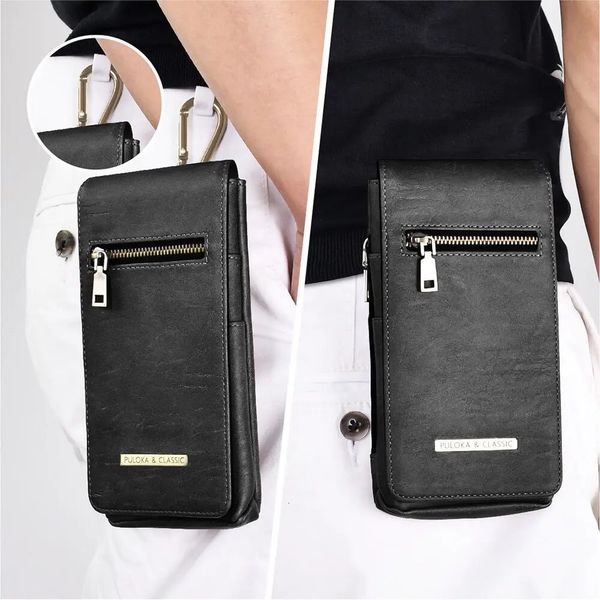 VIETAO noir taille portefeuille téléphone portable sac en cuir pour iphone 14 pro max étui Puloka fermeture éclair clip ceinture pochette pour téléphone portable 240306