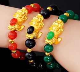 Vietnam Gold Color Pixiu Feng Shui Bracelet Agate Transfert de perles Bracelet Bracelet richesse Amulet Couple Jewelry6459782