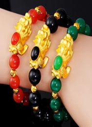 Vietnam Gold Color Pixiu Feng Shui Bracelet Agate Transfert de perles Bracelet Bracelet richesse Amulet Couple Jewelry2279670