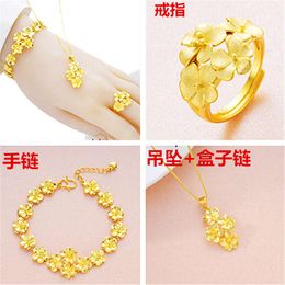 Vietnam Gold plaqué Ladys Plum Blossom Bracelet Brass Flower Bracelet Set Blessing Wedding Jewelry