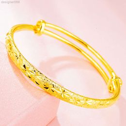 Bracelet de tronçon Push-pull étoile rond plat Vietnam Shajin plaqué avec Gold 24k Shuangbu Grosted réglable