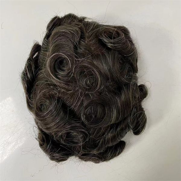 Pièce de cheveux humains vierges vietnamiens 32 mm Wave Front Lace Unit 8x10 # 1B / Grey Mono Lace avec PU Toupee pour hommes Livraison express rapide