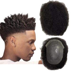 Remplacement de cheveux humains vierges vietnamiens 8x10 morceau de cheveux # 1b, # 1 racine noire Afro 4mm toupets complets en PU pour hommes noirs