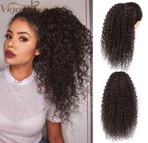 Extensión de cabello rizado Afro con cordón vigoroso, cola de soplo, Clip en cola, extensiones de cabello sintético afroamericano 2101081036518