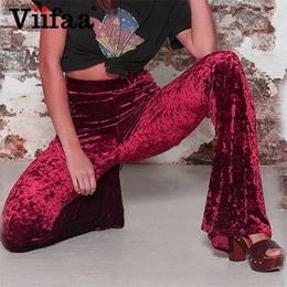 Viifaa Wide Leg High Taille Velvet Flare Pantalon Stretch Skinny Streetwear Pantalon Automne Hiver Vêtements Slim 211124