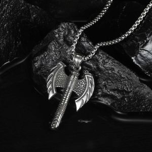 Viking Battle Axe Pendentif Hommes En Acier Inoxydable Antique Couleur Argent Collier Bling Cristal Rappeur Collier Hip Hop Punk Roch Gothique Bijoux Accessoires En Gros