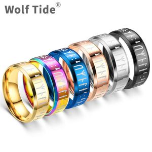 Viking lettre hommes titane acier inoxydable anneau Rune lettres bague de doigt bande pour couples anneaux Anillos esthétique Hip Hop bijoux en gros pour hommes et femmes