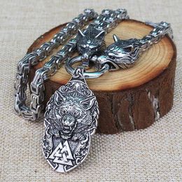 Viking Men collier en acier inoxydable tête de loup viking avec Norse Fenrir loup mjolnir pendentif Norse talisman bijoux ethniques X0707