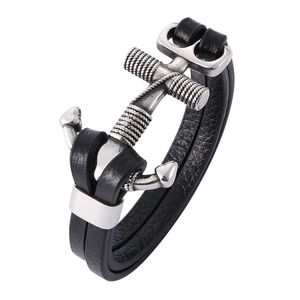 Viking Mannen Stijl Goud Verzilverd Anchor Charm Armband Dubbel gelaagde Lederen Armbanden Sieraden