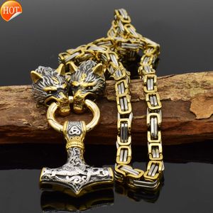 Viking New Nordic Culture Wolf Head Tweekleurige vierkante gespketting Raytheon Hamer Kleurcontrast Dominante Herenketting