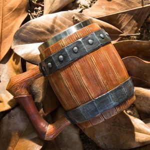 Viking retro bier mokhars 304 roestvrij staal imitatie houten koffiekop met dubbele muurkruik waterbarware heren cadeau 240509