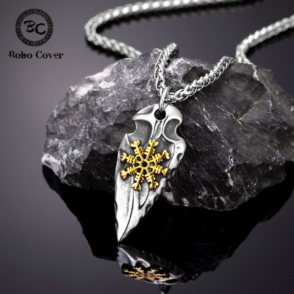 Viking rune bouclier collier hommes gold couleurs antique acier nordique lorse trident amulette auto-défense pendentif net fade bijourie cadeau