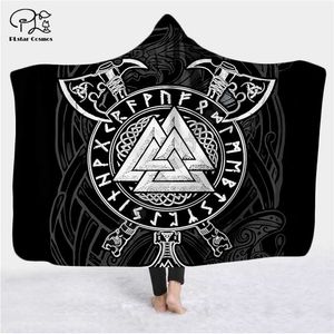 Viking Tattoo Karakter Hooded Deken Volwassen Kleurrijke Kind Sherpa Fleece Wearable Microfiber Beddengoed Stijl-3 211101