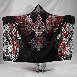 Viking tattoo karakter hooded deken volwassen kleurrijke kind sherpa fleece draagbare deken microfiber beddengoed stijl-2 211019