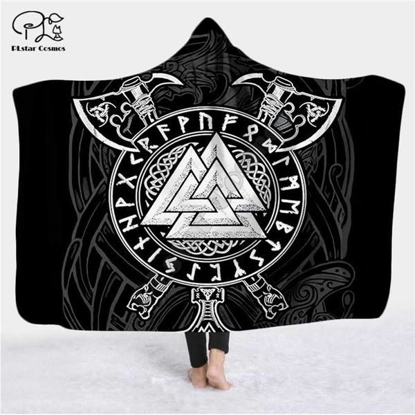 Viking Tattoo Caractère Couverture à capuchon Adulte Enfant coloré Sherpa Fleece Wearable Microfibre Literie Style-3 211101