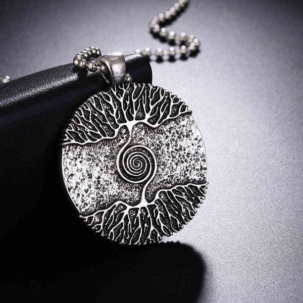 Vikings amulette arbre de vie rond couleur argent grand pendentif collier en acier inoxydable chaîne collier nordique Viking bijoux Talisman G1206