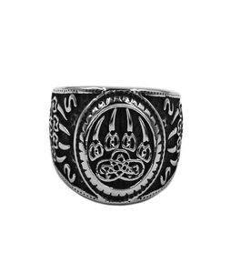 Vikings Norse Amulet Bear Paw Ringue en acier inoxydable Bijoux celtic-noués charmons Claws Motor Biker Mens Ring 889B7774349