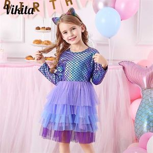 VIKITA Girl Princess Dress Otoño Boda Fiesta de cumpleaños Tutu Vestidos Vestidos para niños para niñas Niños Disfraces de Navidad 211027