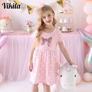 Vikita meisjes polka-dot jurk kinderen zomer korte mouw vestidos polka dot jurk peuters prinses jurken kinderen katoenen kleding q0716