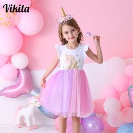 VIKITA filles robe d'été enfants fête bal princesse robes enfants sirène dessin animé vêtements décontracté Vestidos 220426