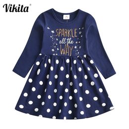 VIKITA Kids Vestido de Navidad para niña Niños Lentejuelas Vestidos Niños Polka Dot Vestido de algodón Niñas Princesa Vestidos casuales 210331