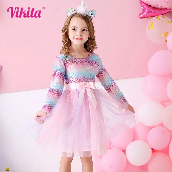 Vikita Kids Girls Princess Dress Bow Tutu pour les tout-petits fête d'anniversaire Vestido Infantil Enfants Coton Vêtements 240416