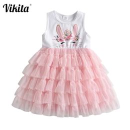 Vikita kinderen tutu jurk voor meisjes peuters zomer mouwloze prinses es meisje elegante partij prom kinderen kleding 220422