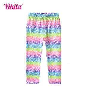 Vikita Mermaid Print Leggings Kinderen Skinny elastische regenboog gestreepte potloodbroek meisjes kleurrijke broeken kinderen kleding L2405
