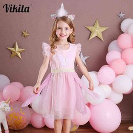 Vikita Zomer Meisjes Jurk Kids Butterfly Pailletten Jurken Baby Meisjes Prinses Elegante Vestidos Verjaardagsfeestje Zoete jurken G1129